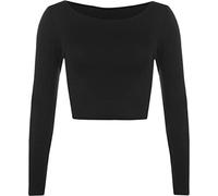 Womens Round Neck Plain Crop Top Long Sleeve Printed Shirt Ladies Summer Sports Wear Long Sleeve Tops Adults Classic Fit Plain Crop Top Street Wear Basic Tee Top UK 8-14 (Black UK 8-10)