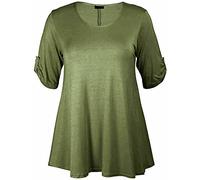 Womens Round Neck Short Button Sleeve T-Shirt Ladies Long Plain Flared Swing Tunic Top Sizes 8-28 (Khaki UK 18-20)