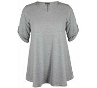 Womens Round Neck Short Button Sleeve T-Shirt Ladies Long Plain Flared Swing Tunic Top Sizes 8-28 (Light Grey UK 22-24)