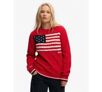 Women's round neck sweater with Americana flag Superdry Athletic Essentials Rouge L