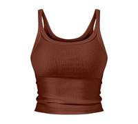 Womens Round Neck Tank Top Basic Slim Fit Ribbed Sleeveeless Tank Top - Cotton String Vest Tops For Women - Spaghetti Strap Tops Cropped Stretch Tapered Waist Sleeveless Cami Going Out Base Layer