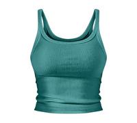Womens Round Neck Tank Top Basic Slim Fit Ribbed Sleeveeless Tank Top - Cotton String Vest Tops For Women - Spaghetti Strap Tops Cropped Stretch Tapered Waist Sleeveless Cami Going Out Base Layer