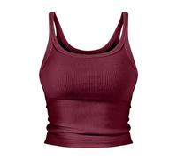 Womens Round Neck Tank Top Basic Slim Fit Ribbed Sleeveeless Tank Top - Cotton String Vest Tops For Women - Spaghetti Strap Tops Cropped Stretch Tapered Waist Sleeveless Cami Going Out Base Layer