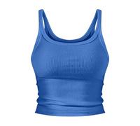 Womens Round Neck Tank Top Basic Slim Fit Ribbed Sleeveeless Tank Top - Cotton String Vest Tops For Women - Spaghetti Strap Tops Cropped Stretch Tapered Waist Sleeveless Cami Going Out Base Layer