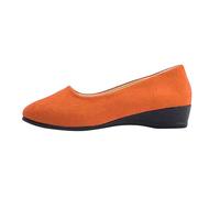 Women's Round Toe Ballet Flats Suede Bow Wedge Casual Pumps Wide Width Slip-on Shoes Comfortable Lightweight for Office Work Orange