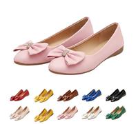 Women's Round Toe Ballet Flats with Bow Size 5.5 Faux Leather Dressy Low Wedge Slip on Business Office Work Dress Shoes Comfortable Casual Flats Bowknot_Pink Gift