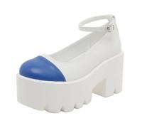 Womens Round Toe Chunky Platform Mary Janes Shoes Ankle Strap Pumps,White,4 UK