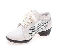 Women's Round Toe Jazz Boots Lace-Up Modern Teaching Practice Professional Performance Dance Dress Shoes,White,2 UK