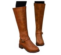 Womens Round Toe Knee High Boots, Womens Square Heel Boots, Fashion Classic Booties Comfortable Chunky Heel Booties Durable Slip-Resistant Boot Solid Colour Versatile Boot For Autumn