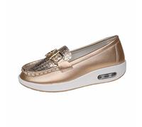 Women's Round Toe Loafers with Decorative Bit, Loafers Women's Slip On Loafers, Leather Loafers Smooth Upper, Thick Wedge Sole | Chic Comfort Shoes for City, Office, Daily, Casual, 01 Rose Gold, 9 UK