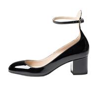Womens Round Toe Mary Jane Shoes Elegant Ankle Strap Dress Chunky Block Mid Heels Classic Comfortable Casual Court Shoe for Wedding Party & Office,Black,6 UK