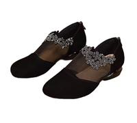 Women's Round Toe Mesh Rhinestone Shoes, Breathable Soft Sole Low Block Heels with Back Zipper, Elegant Dress Pumps for Party Wedding Date (Black,2.5)