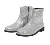 Women's Round Toe Sequin Trim Block Heel Ankle Boots - Short Ankle Boots for Everyday Horses, silver, 5 UK