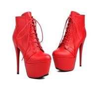 Women's Round Toe Stiletto High Heel Clubwear Cross-Tied Ankle Boots | Low-Top Boots, Shiny Leather Pole Dancing Shoes Platform Lace Up Ankle Boots With Zipper