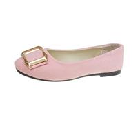 Women's Round Toe Work Flats Breathable Mesh Square Buckle Slip-on Pumps Wide Width Multi-Color Comfortable Office Walking Shoes Pink