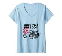 Womens Route 66 Feel The Freedom V-Neck T-Shirt