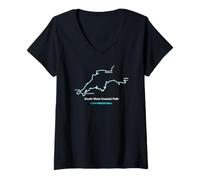 Womens Route Map of South West Coast Path Trail in England V-Neck T-Shirt