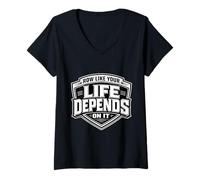 Women's Row Like Your Life Depends On It Funny Rowing Crew Team Joke V-Neck T-Shirt