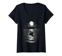 Women's Rowboat Adrift by Moonlight Ocean Apparel V-Neck T-Shirt