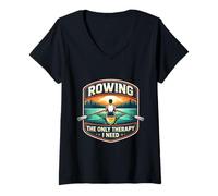 Women's Rowing The Only Therapy I Need Row Crew Rower Quote Saying V-Neck T-Shirt