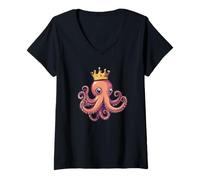 Womens Royal Octopus Showing Off Its Crown for Boys and Girls V-Neck T-Shirt