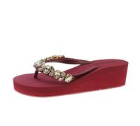 Womens rthopedic Sandals UK Women's Wedge Heel Fashionable Clip Toe Slippers for Outdoor Wear Casual Non Slip Mid Heel Beach Shoes Casual Slippers Sandals with rch Support for Womens Red