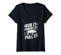 Women's Rub It Smoke It Pull It Funny BBQ Pork Grilling V-Neck T-Shirt