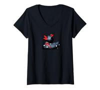 Women's Rubber Duck, Devil, Black & Red, Hearts V-Neck T-Shirt