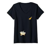 Women's Rubber Duck Diving Into Bathtub Funny Bath Time V-Neck T-Shirt