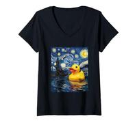 Womens Rubber Duck Duckie Ducky Van Gogh Style Starry Night Funny V-Neck T-Shirt