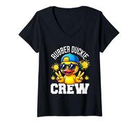 Womens Rubber Duckie Crew Rubber Duck Lover Sunglasses Peace Sign V-Neck T-Shirt