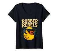 Womens Rubber Rebels Cool Duck Retro Street Vibe V-Neck T-Shirt