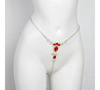 Women's Ruby Diamond Luxury Thong Chain Nightclub Bikini Briefs Body Chain-Silver