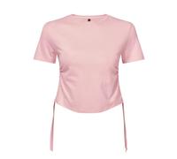 Womens Ruched Crop Top Short Sleeve Crew Neck T Shirt Ladies Cropped Summer Tee