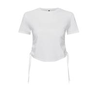 Womens Ruched Crop Top Short Sleeve Crew Neck T Shirt Ladies Cropped Summer Tee