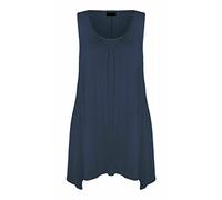 Womens Ruched Front Hanky Hem Vest Top Sleeveless Flared Shirt Ladies Party Wear Scoop Neck Shirts Street Casual Wear Lightweight Swing Tunic Top (Navy UK 16-18)
