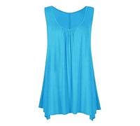 Womens Ruched Front Hanky Hem Vest Top Sleeveless Flared Shirt Ladies Party Wear Scoop Neck Shirts Street Casual Wear Lightweight Swing Tunic Top (Turquoise UK 12-14)