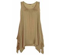 Womens Ruched Front Hanky Hem Vest Top Sleeveless Flared Shirt Ladies Party Wear Scoop Neck Shirts Street Casual Wear Lightweight Swing Tunic Top (Mocha UK 24-26)