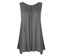 Womens Ruched Front Hanky Hem Vest Top Sleeveless Flared Shirt Ladies Party Wear Scoop Neck Shirts Street Casual Wear Lightweight Swing Tunic Top (Charcoal UK 16-18)