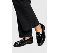 Womens Ruched Hardware Detail Loafers - Black - 4, Black