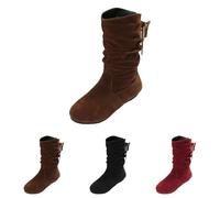 Women'S Ruched Mid-Calf Boots, Women'S Flat Boots, Faux Suede Booties With Back Drawstring, Comfortable Footwear For Casual Outings, Weekend Wear And Relaxed Strolls, Statement Outfit Matching