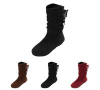 Women'S Ruched Mid-Calf Boots, Women'S Flat Boots, Faux Suede Booties With Back Drawstring, Comfortable Footwear For Casual Outings, Weekend Wear And Relaxed Strolls, Statement Outfit Matching