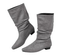 Womens Ruched Mid Calf Boots,Womens Low Block Heel Boots | Womens Faux Suede Slouchy Footwear Wrinkled Shoes Tall Shaft Design With Flat Lift For Daily Walking Ladies Fashion Boots