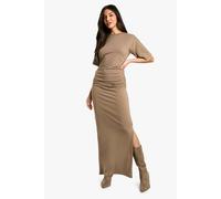 Womens Ruched Side T-Shirt Midaxi Dress - Beige - 8, Beige