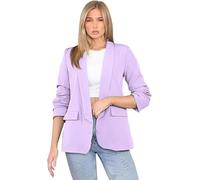 Women's Ruched Sleeve Blazer Fully Lined Collared Casual & Formal Jacket Top - Mid-Length Polyester Blazer - Open Front, Long Sleeve (UK, Alpha, One Size, Regular, Regular, M, Lilac)