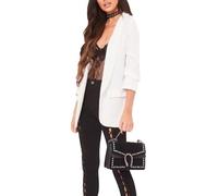 Women's Ruched Sleeve Fully Lined Blazer, Ladies ¾ Sleeves Casual Plain Italian Open Front Jacket Top Collared Formal Office Work Coat with Front Pockets UK Plus Size S-3XL, Cream -XXL