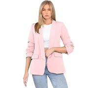 Women's Ruched Sleeve Fully Lined Blazer Ladies ¾ Sleeves Plain Open Front Jacket Top Collared Formal Office Work Coat with Front Pockets Plus Size 8-10 Nude