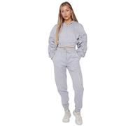 Women's Ruched Tracksuit Full Zip Hoodie Top Bottom Joggers Suit Loungewear Set (UK, Alpha, M, L, Regular, Regular, Silver Grey)