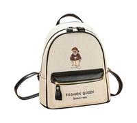 Women's Rucksack Cartoon Themed School Backpack Large Main Compartment Embroidery Bear Comfortable PU College Book Bag Lightweight Practical University Backpacks