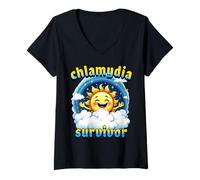 Womens Rude Novelty Chlamydia Survivor Funny STD Joke Sun Cartoon V-Neck T-Shirt